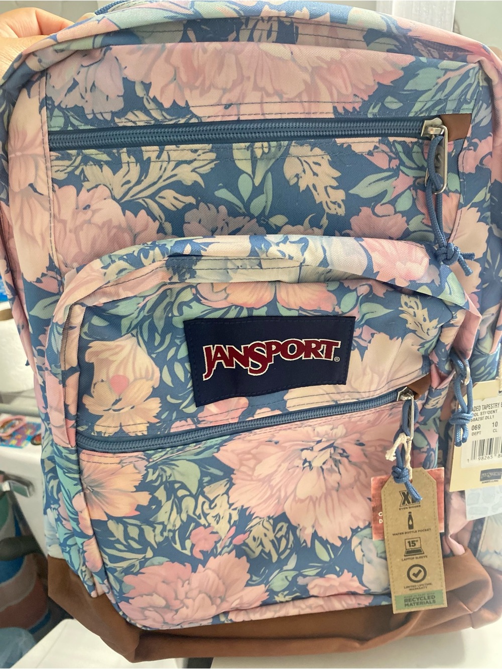 JanSport Blue and Pink Floral Backpack - Picture 7 of 7